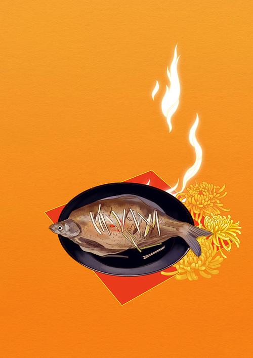 中国传统美食湖北武汉地域特色食品武昌鱼美味佳肴主食插画图片
